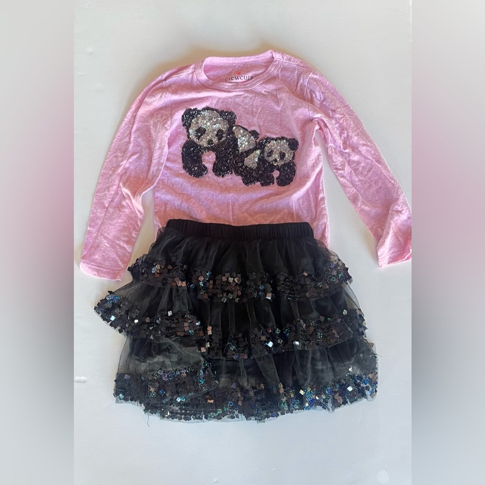 Crew cuts Sequined Panda Shirt and Matching Sequined Skirt